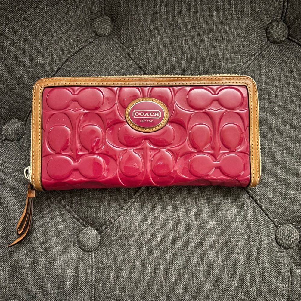 Coach Pink and Tan Signature Wallet